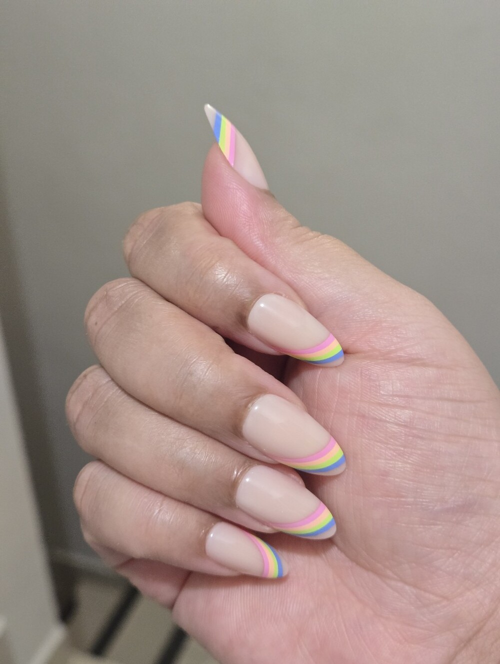 (BUNDLE ONLY) Neutral Pink Almond Nail Art Tips with Rainbow Accent